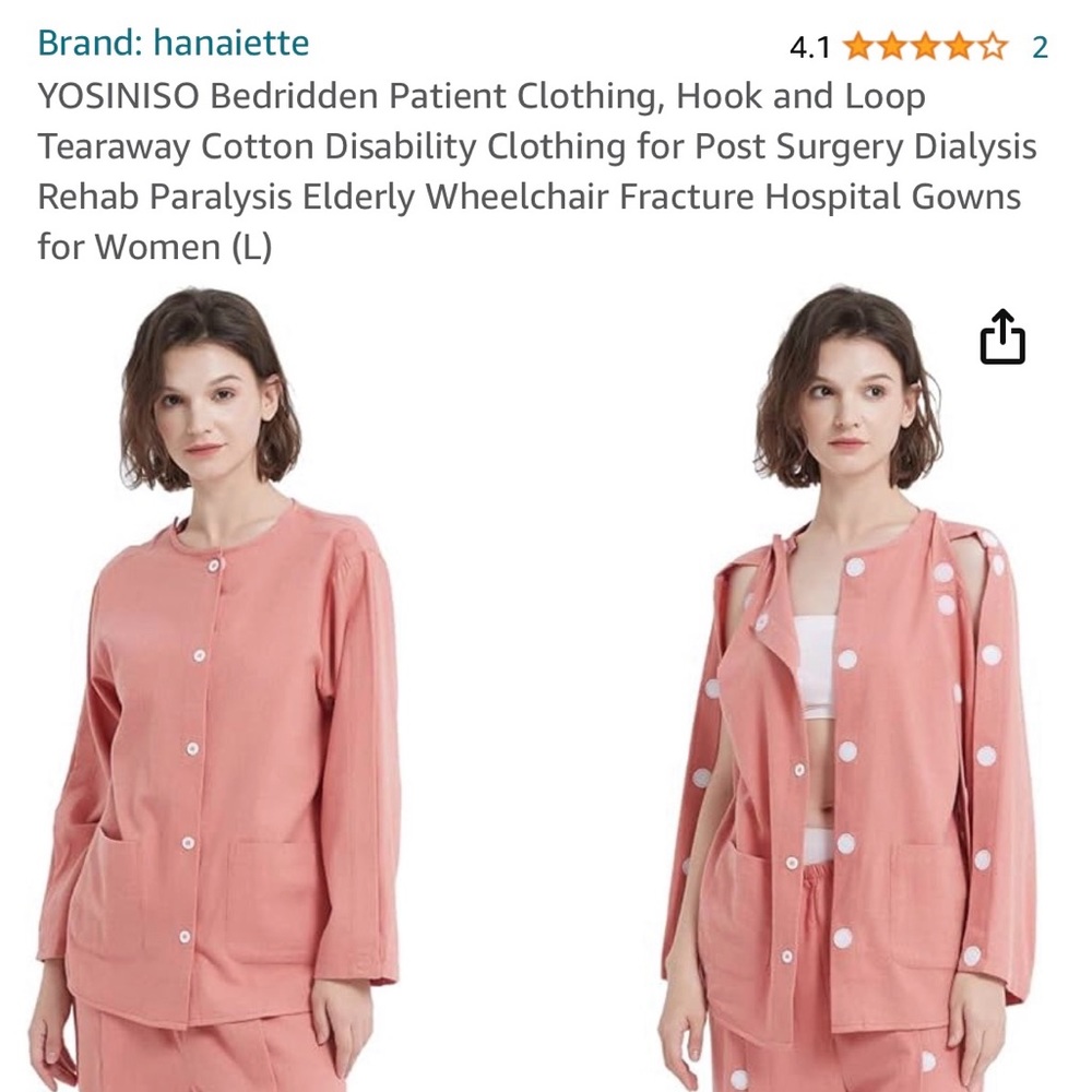 New Hook & Loop Velcro tear-away outfit  for bedridden patients. Women’s Large